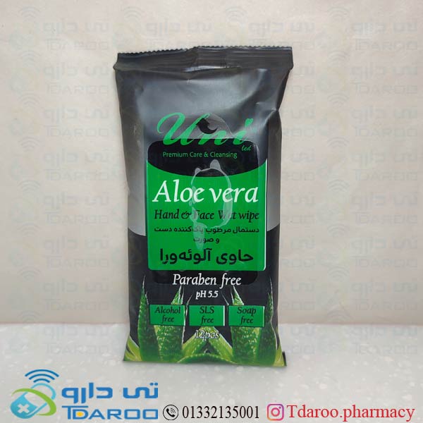 یونی دستمال مرطوب کننده آلوورا12عددی / UNI ALOE VERA HAND*FACE WET WIPE