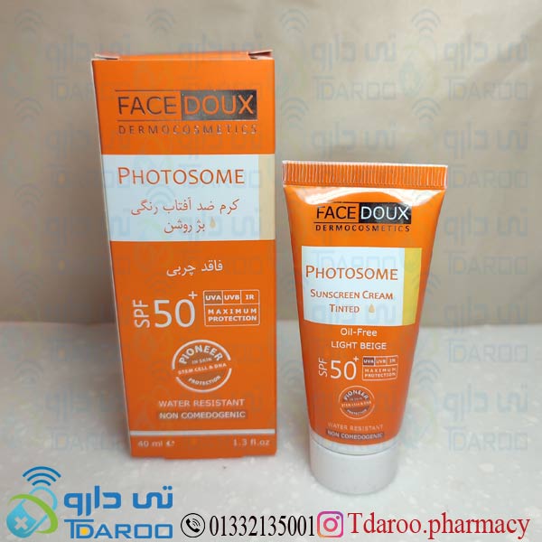 فیس دوکس کرم ضد آفتاب رنگی فاقد چربیSPF 50 /FACEDOUX PHOTOSOME SUNSCREEN CREAM TINTED OIL FREE LIGHT BEIGE SPF 50
